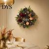 Three Dimensional Flower Garland Fall Leopard Print Wreath for Front Door, Artificial Floral with All Season Decor Blessed Sign, Faux Peony