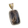 Natural Black Turquoise Gemstone 925 Sterling Silver Two Tone Pendant 1.50" G2K48