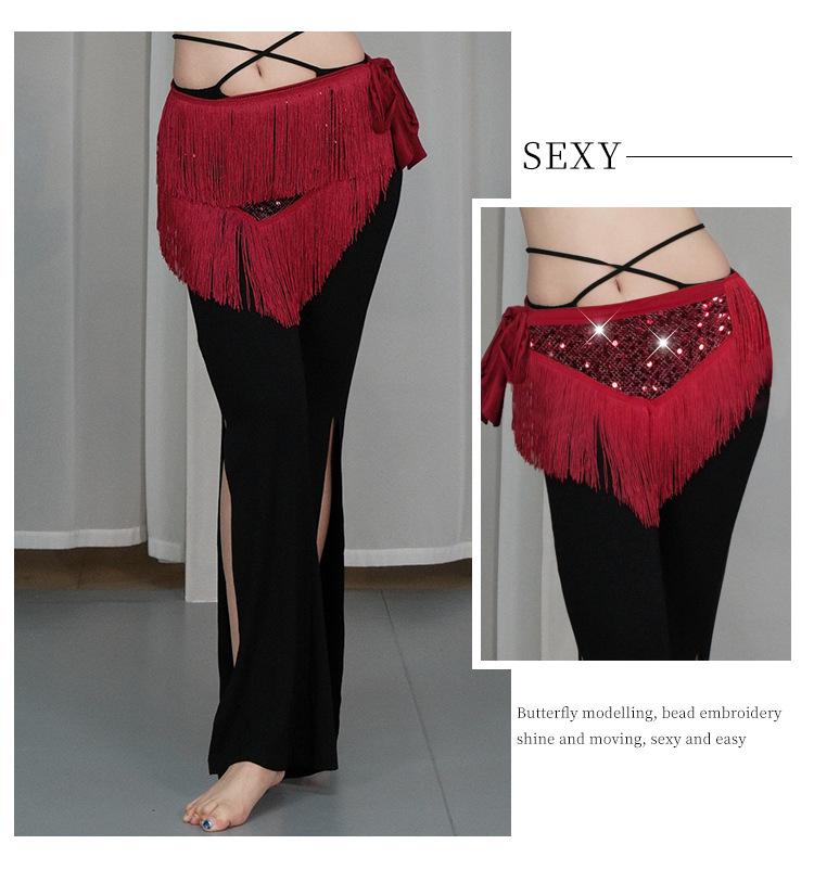 Belly Dance Sequin Tassel Hip Scarf for Stage Performance and Practice