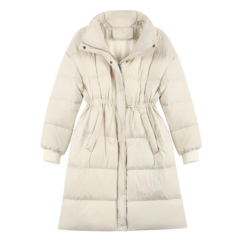 2024 New Down Jacket Women's Medium and Long Korean Version European Fashion Waist Down Jacket White Duck Down Jacket Tide