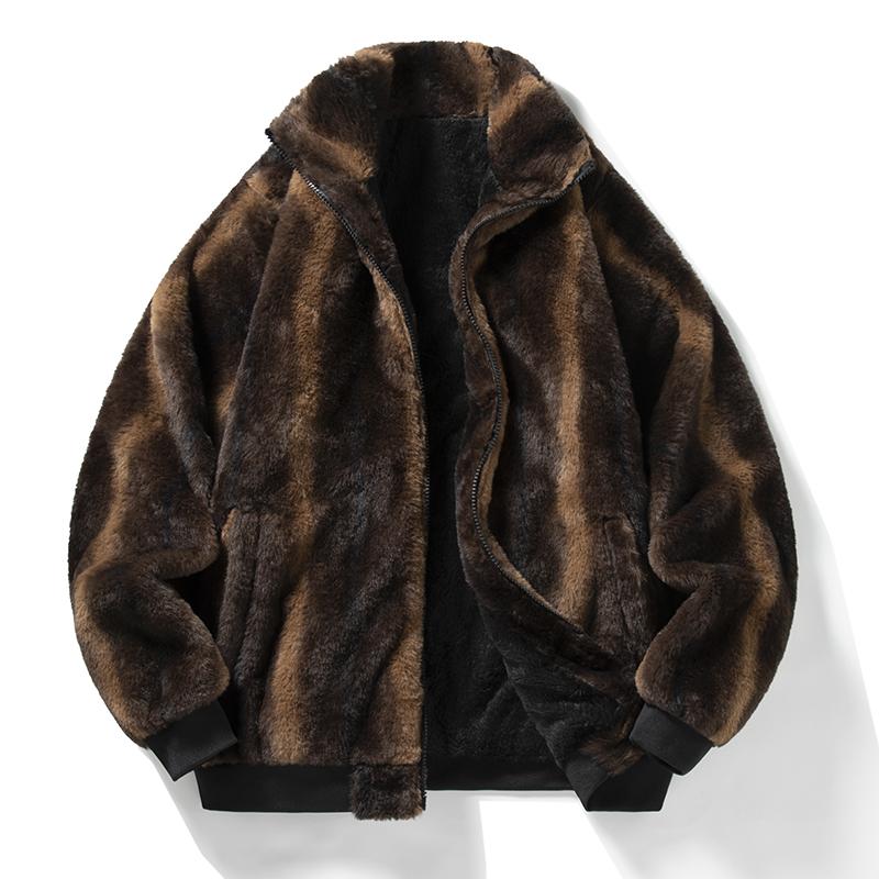 Stand Up Collar Fleece Cotton Jacket Casual Jacket Solid Color Plus Fleece Cardigan Woolen Jacket Thickened Double