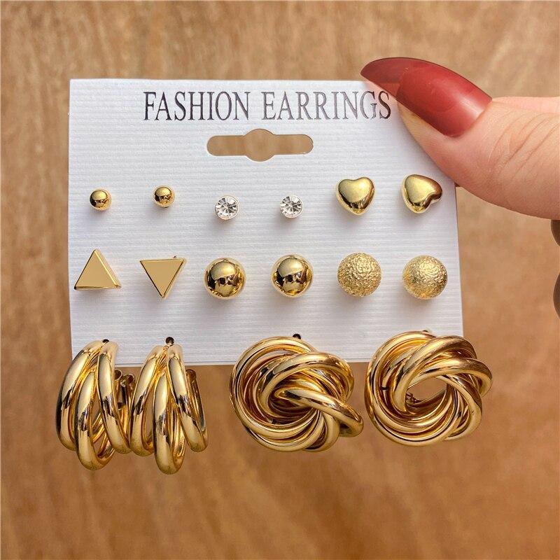 iF ME Fashion Cheap Jewelry Vintage Gold Stud Earrings for Women Bohemian Fashion Moon Star Butterfly Heart Stud Earrings Jewelry