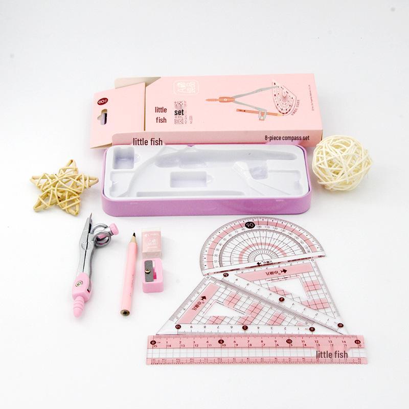 Little Fish Art 8-teiliges Set: Zeichnen, Malen, Zirkel, Lineal und Winkel für Grund- und Mittelschule.