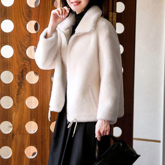 Women's Fuzzy Fleece Jacket Long Sleeve Stand Collar Full Zip Up Sherpa Coat Fall Winter Warm Jacket with Pockets