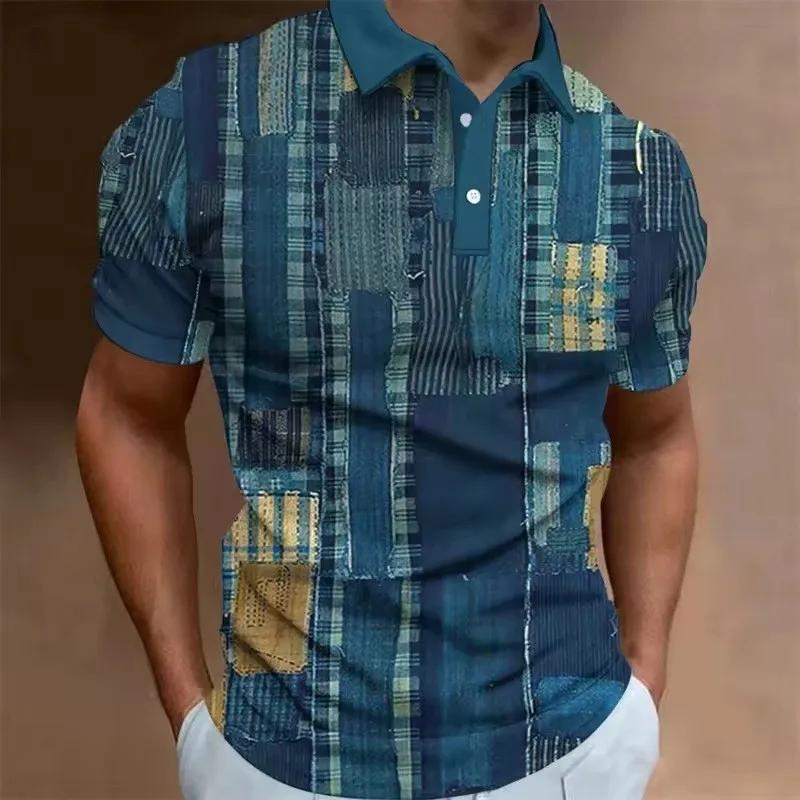 Men Summer Short Sleeve Lapel Golf Polo Shirt Tops Men Clothes Casual 3D Digital Print Sport Retro Style Polo Shirt