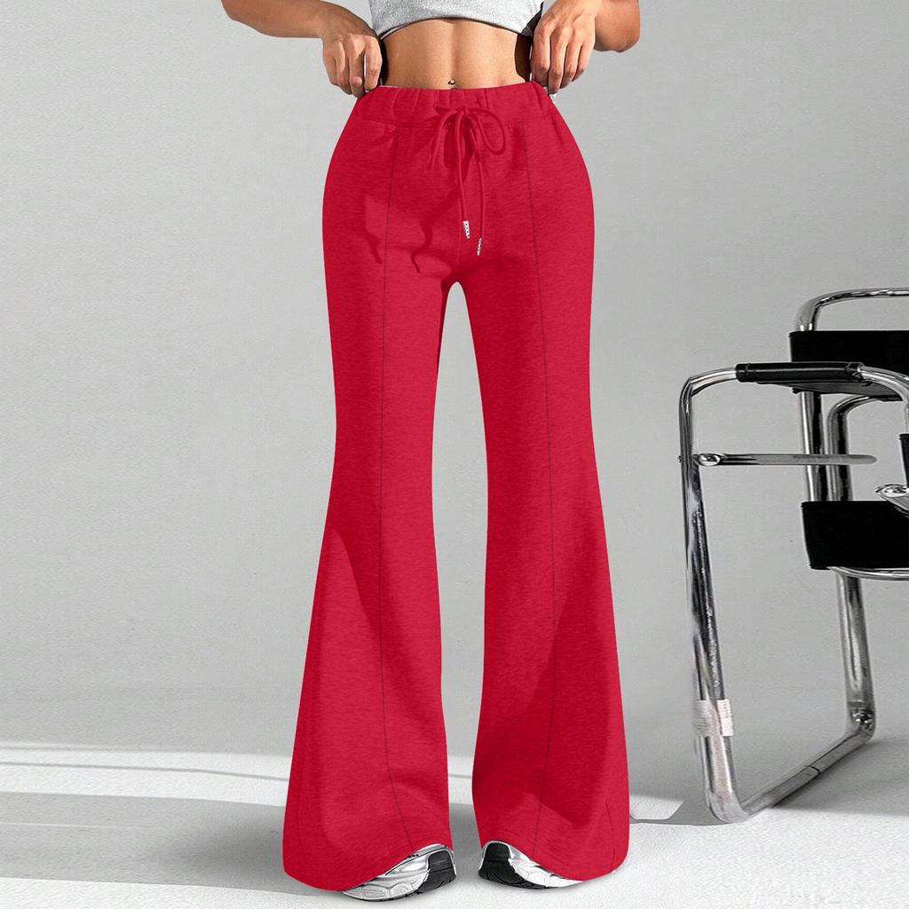 Dámské módní volné kalhoty cargo s pevnou barvou a stahovací šňůrkou v pase, ležérní zvony