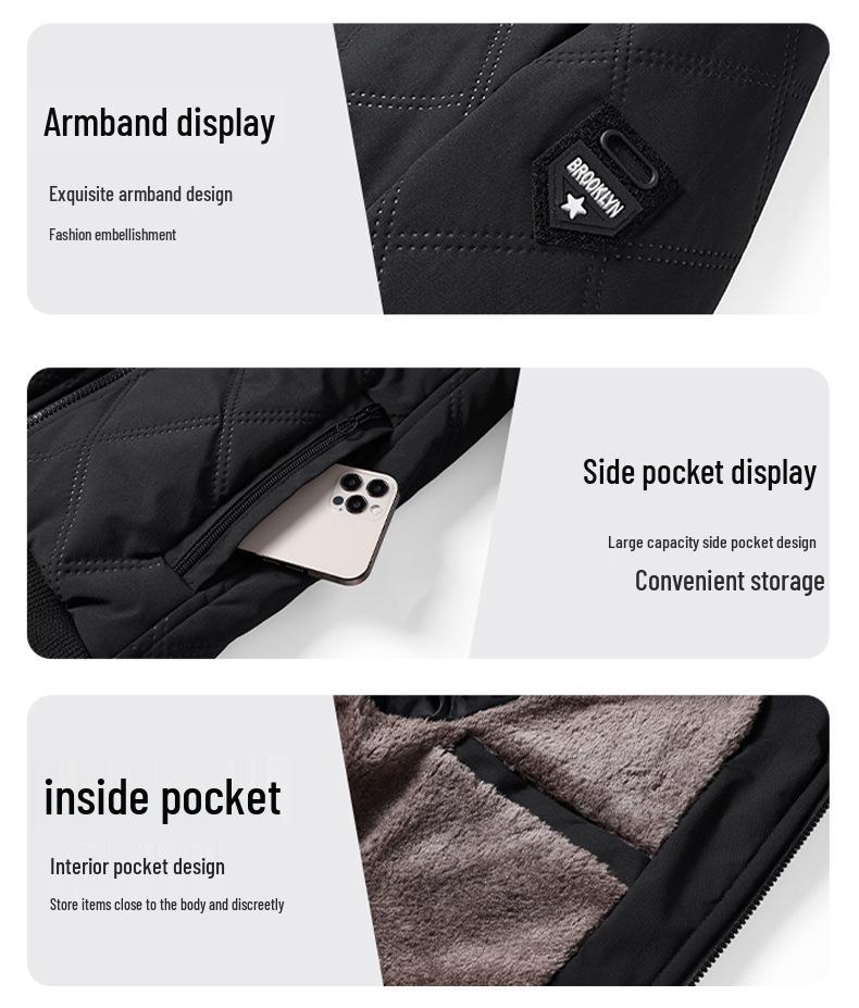 Herren Baumwollmantel Übergröße 2025: Neue Herbst/Winter Stehkragen, Samtgefüttert, Rautenmuster, Warme und Kälteabweisende Jacke