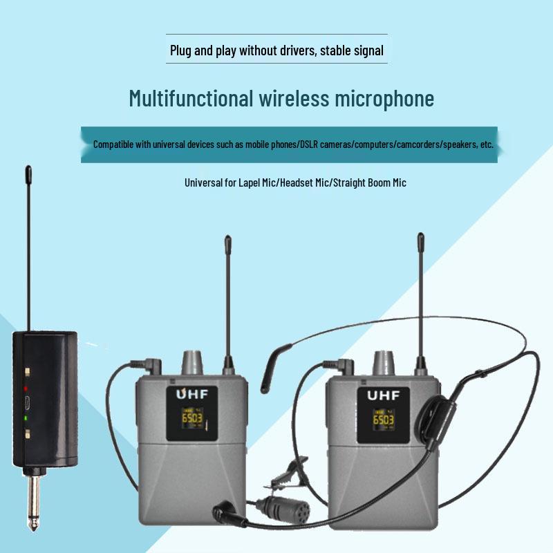 UHF Wireless Lapel Clip Microphone & Headset for Stage Performance and Teacher Amplification