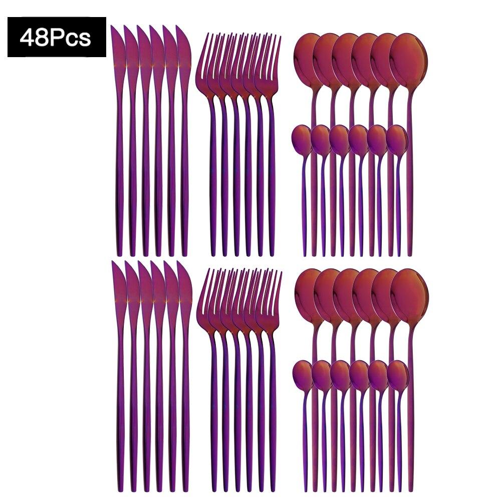 48Pcs Red Gold Cutlery Set Mirror Dinnenrware Set Stainless Steel Flatware Dinner Knife Fork Spoon Teaspoon For Home Tableware