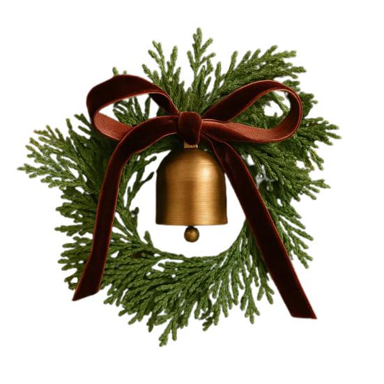 Mini Christmas Cedar Wreath Small Artificial Xmas Wreath with Bell And Ribbon Bow for Christmas Tree Mantle Window Fireplace Kitchen Decoration