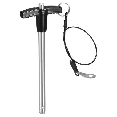 Uxcell Broche de verrouillage à poignée en T, diamètre de broche 8 mm, longueur 100 mm, goupille à dégagement rapide à bouton-poussoir en acier inoxydable avec câble de sécurité (8mm-100mm)