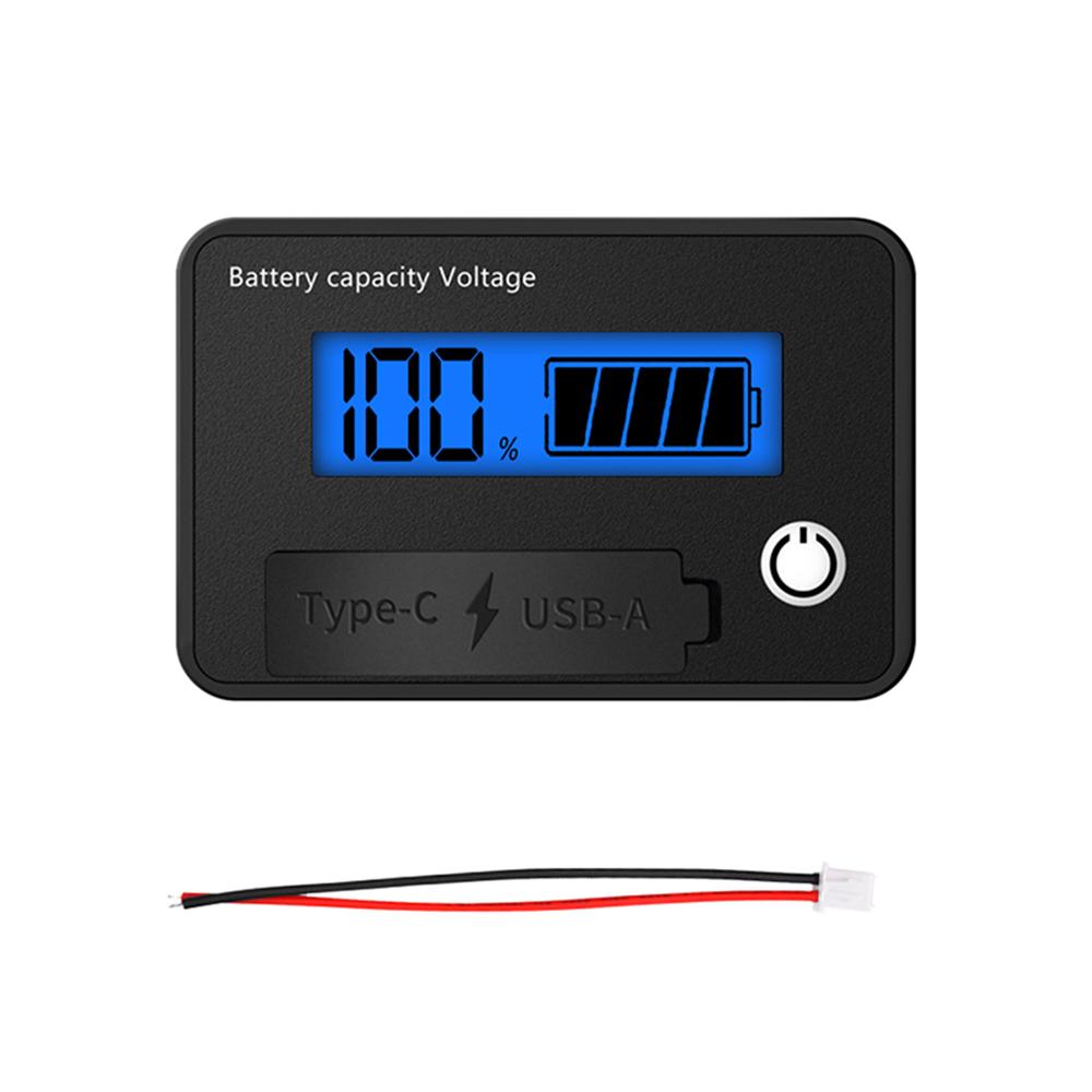 DC8-30V Battery Capacity Indicator Lead-Acid/Lron-Lithium/Ternary Lithium Measurement with USB3.0 and Tpye-C for Car Motorcycle
