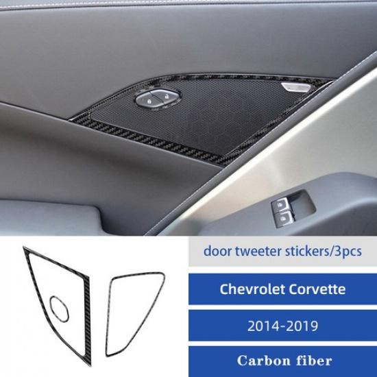3PCS Carbon Fiber Door Speaker Interior Sticker Trim For Corvette C7 2014-19