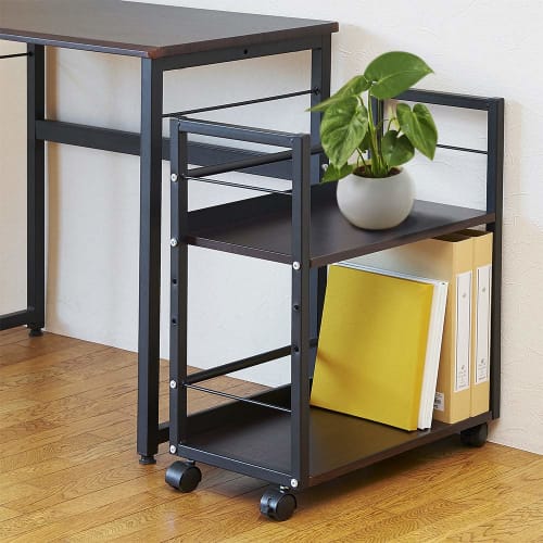 Nakabayashi Desk Turner Under Desk Storage Rack with Casters Under Desk Wagon Dark Wood Grain ND-001DM