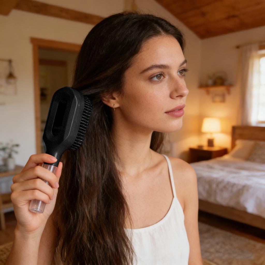 Hairbrush Mist Spray 2 In 1 Refillable Hair Brush with Water Mist Spray for Frizz Control Anti Static Reduce Tangling Black