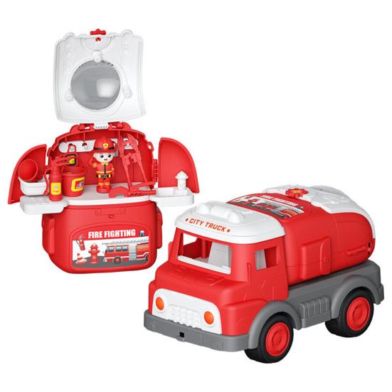 

Toy Cars for Toddlers Emergency Vehicles Set City Toys 3-in-1 Car Backpack Display Stand Playing House Toys червоний