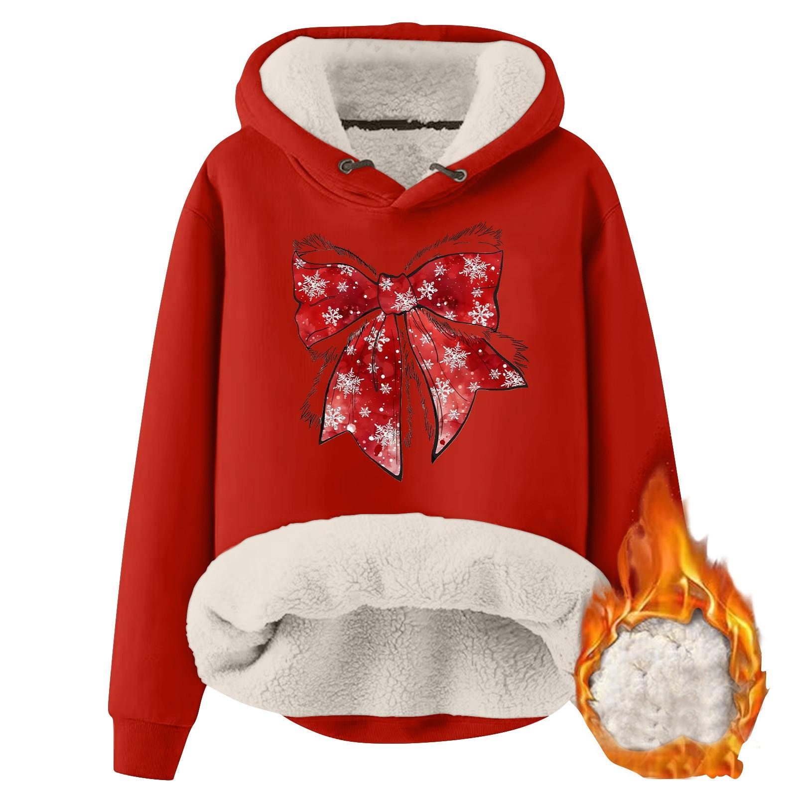 

Женская модная плюшевая теплая свободная толстовка с капюшоном и рождественским бантом XL красный