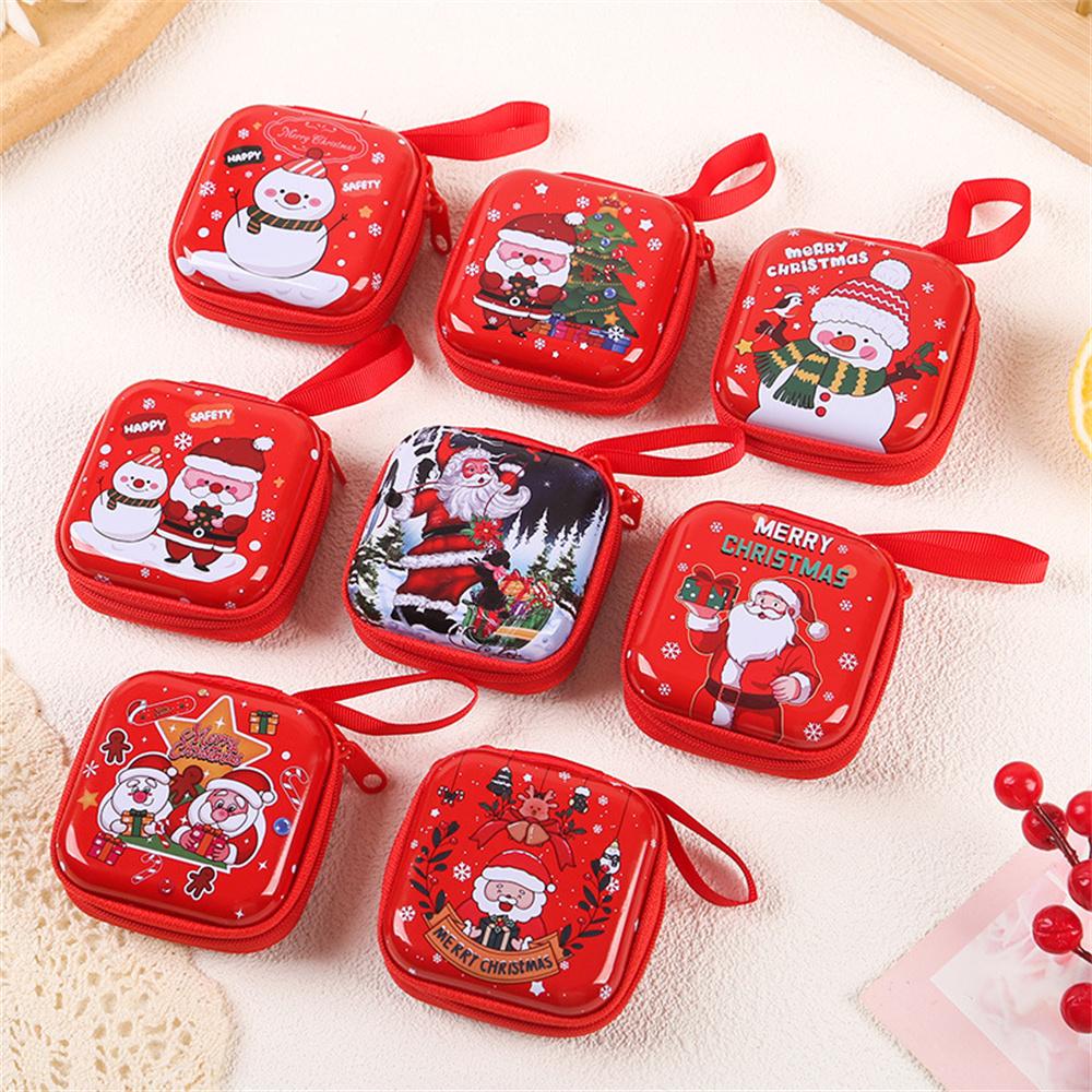 Christmas Theme Coin Purse Creative Printed Santa Claus Snowman Candy Storage Bag Kids Toy Organizer Phone Keyring Pendant Gifts