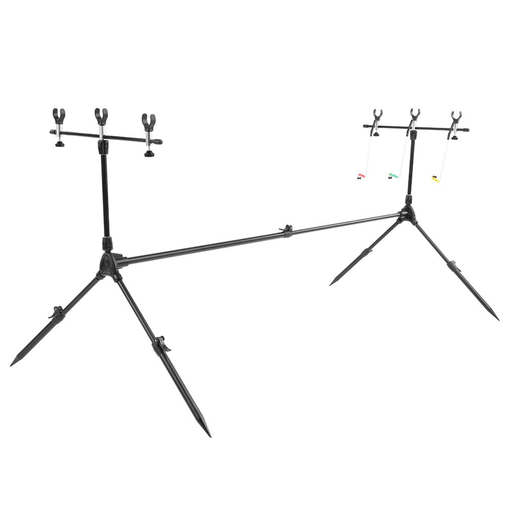 Lixada Adjustable Retractable Carp Fishing Rod Pod Stand Holder Fishing Pole Pod Stand with 3 Bite Alarms and Swingers