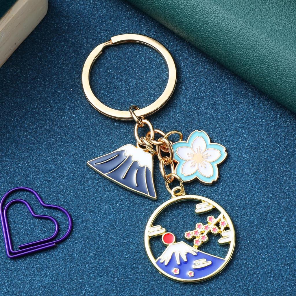 [FOMIYES] 5-Piece Set - Mount Fuji & Cherry Blossom Keychain, Key Ornament, Accessory for Car or Backpack