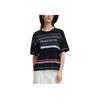 Fila Emerald Letter Embroidery Striped Pattern Round Neck Pullover Short Sleeve Knit Top Women Tops Legendary-Blue F11W434404F-NV
