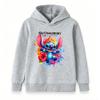 Kids Boys Girls Casual Stitch Print Long Sleeve Hoodie, Cute Cartoon Graphic Pullover Sweatshirt, Colorful Floral Paint Splash Pattern Soft Hooded Top