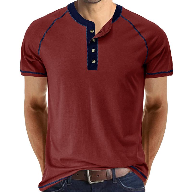 

Новая летняя футболка мужская модная белая футболка с воротником хенли с коротким рукавом повседневные тонкие топы однотонные футболки для мужчин XXL бордовый