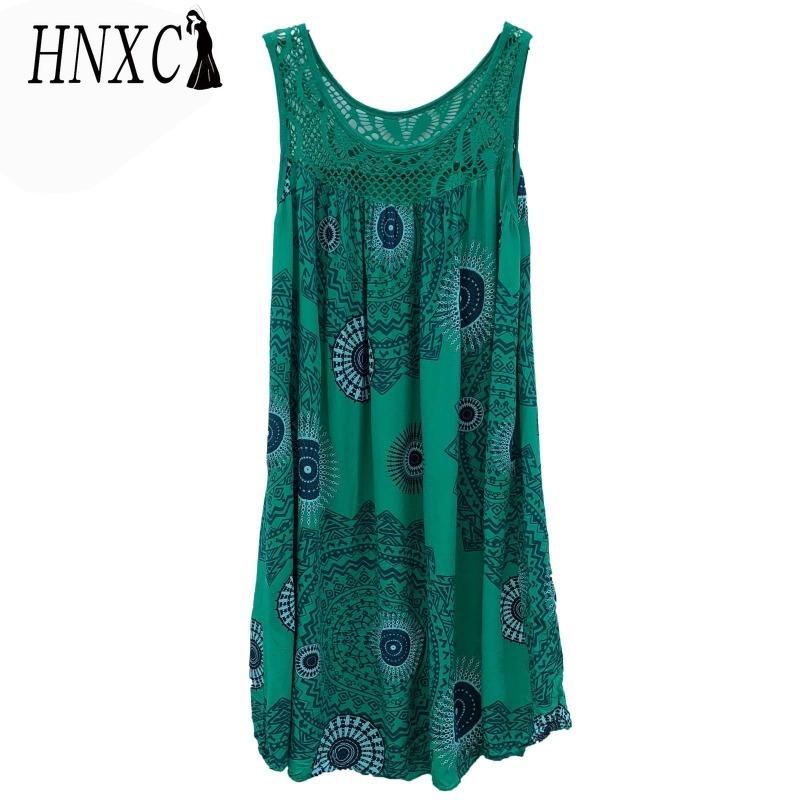 HNXC Women's Fashion Summer Spring Solid Color Print Sleeveless O-Neck High Waist Casual Dresses