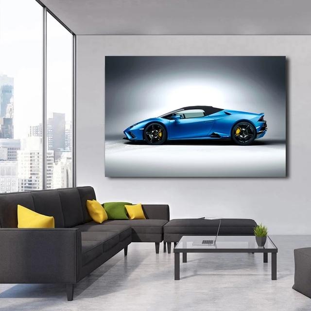 solid Wood Frame Huracan Evo Sport Car Supercar Blue Car Home Decor Posters Canvas Printed Wall Art Painting Living Room Decoration
