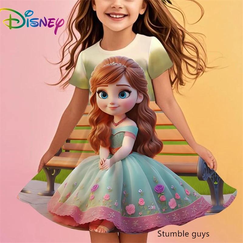 Disney Frozen Princess Elsa Girls Summer Dress Anime Kids Dresses Clothes Skirt Fashion Casual Outfit