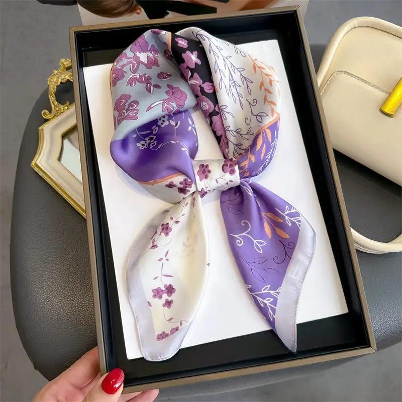 Ginkgo Leaf Printed Scarf Women's New Model Emulated Silk Plant Printed Scarfs Fashion Versatile Clothes Bag Accessories Scarf