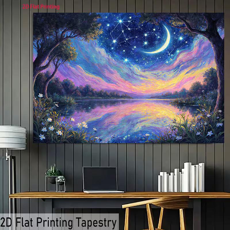2D Rainbow Swans Backdrop Starry Night Water Reflection Photo Booth Background