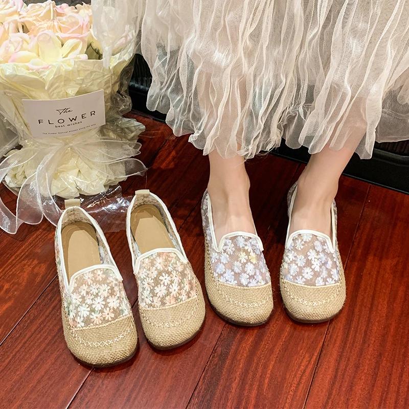 Fashion 2025 NEW Women's Summer Casual Breathable Mesh Slip-On Shoes Flat Bottom Soft Bottom Rubber Outsole Low Heel Comfortable
