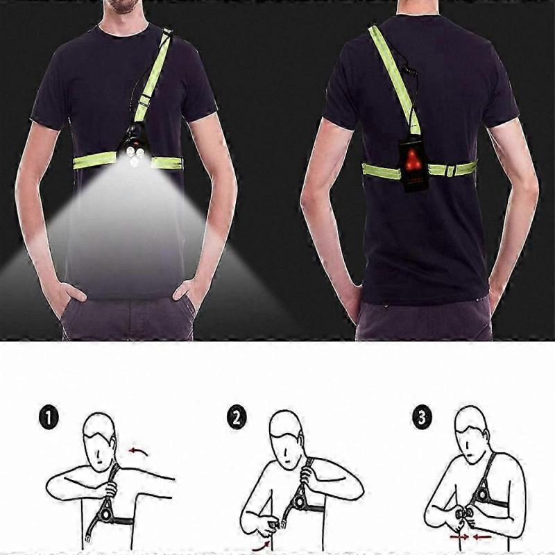 LED-Brustleuchte zum Laufen, Wandern und für Outdoor-Aktivitäten - USB-wiederaufladbar mit Sicherheitslichtern und Lichtstreifen