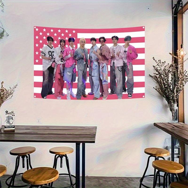One Stray Member Poster Tapestry Patriotic Design With An American Flag Background Stray Concert Banner And A Skz Kpop Banner