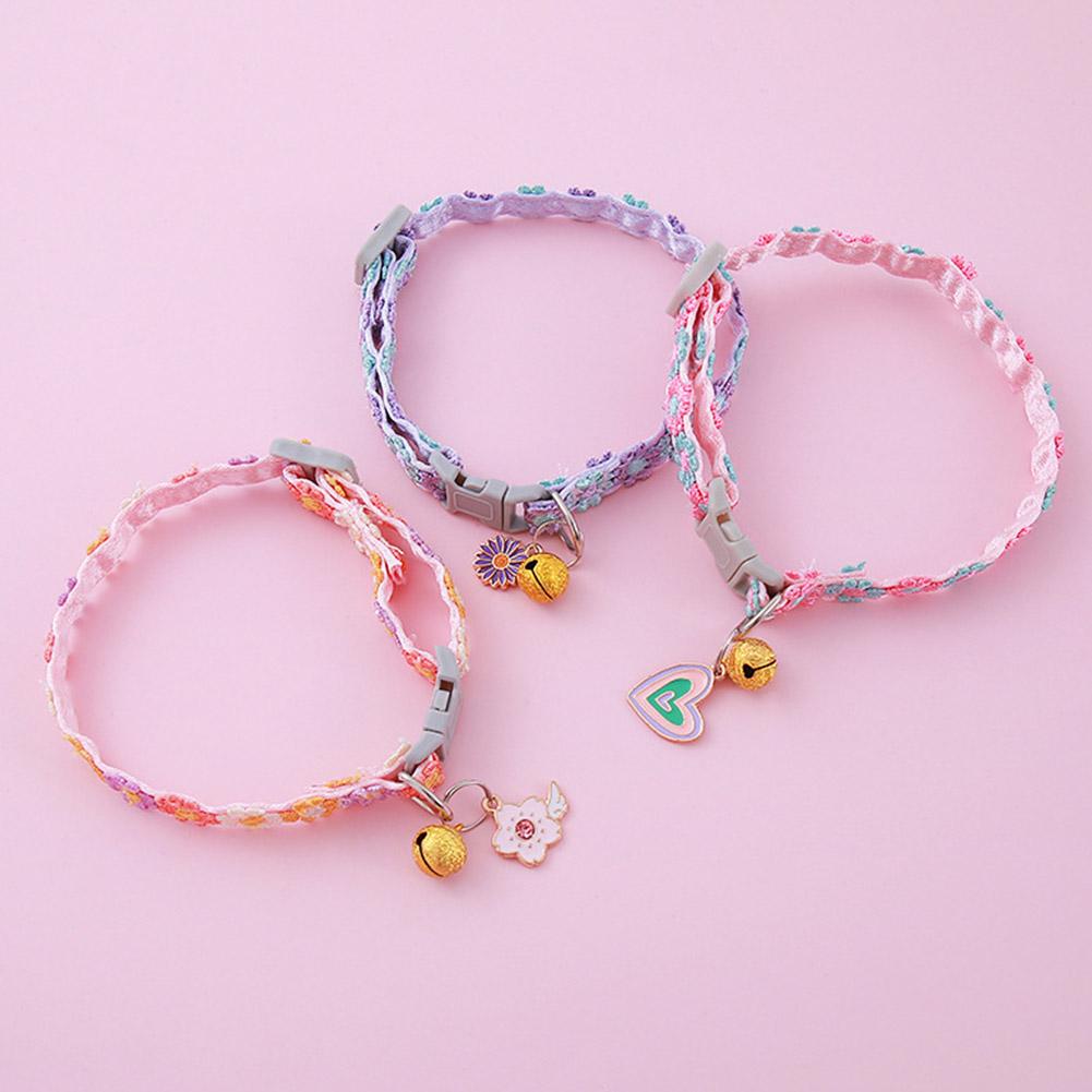 Fashion Rainbow Flower Cat Collar With Bell Kitten Puppy Necklace Adjustable Buckle Colorful Lace Kitten Collar Dog Accessories