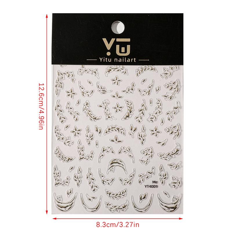 Chinese Style Wicker Leaves Design Embossed Reliefs Self Adhesive Nail Art Decorations Stickers Cute Manicure Decals Diy Salon