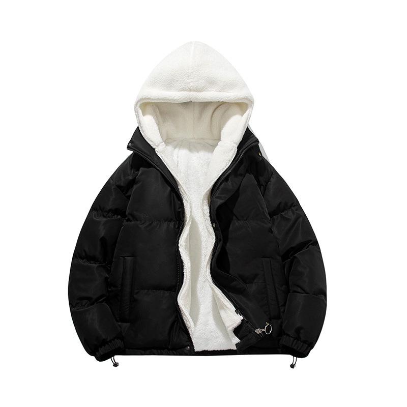 Men's Winter Lambswool Hooded Faux Two-Piece Coat - Thick Plus Velvet Cotton Couple Jacket