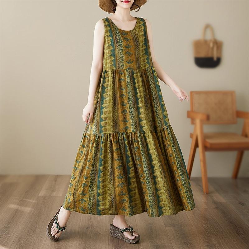 Sleeveless Plus Size Vintage Floral New In Dresses for Women Casual Loose Long Summer Dress
