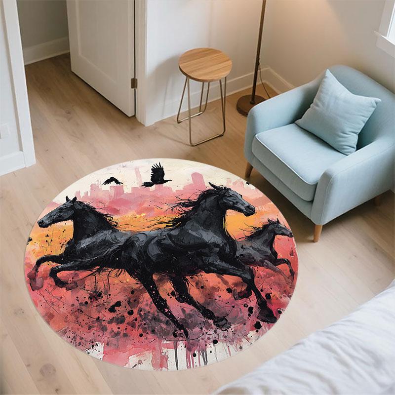 Horse Pattern Round rug,Carpet Rug for Living Room Bedroom Playroom ,Non-slip Floor Mat,Holiday Gifts and Birthday Gifts.