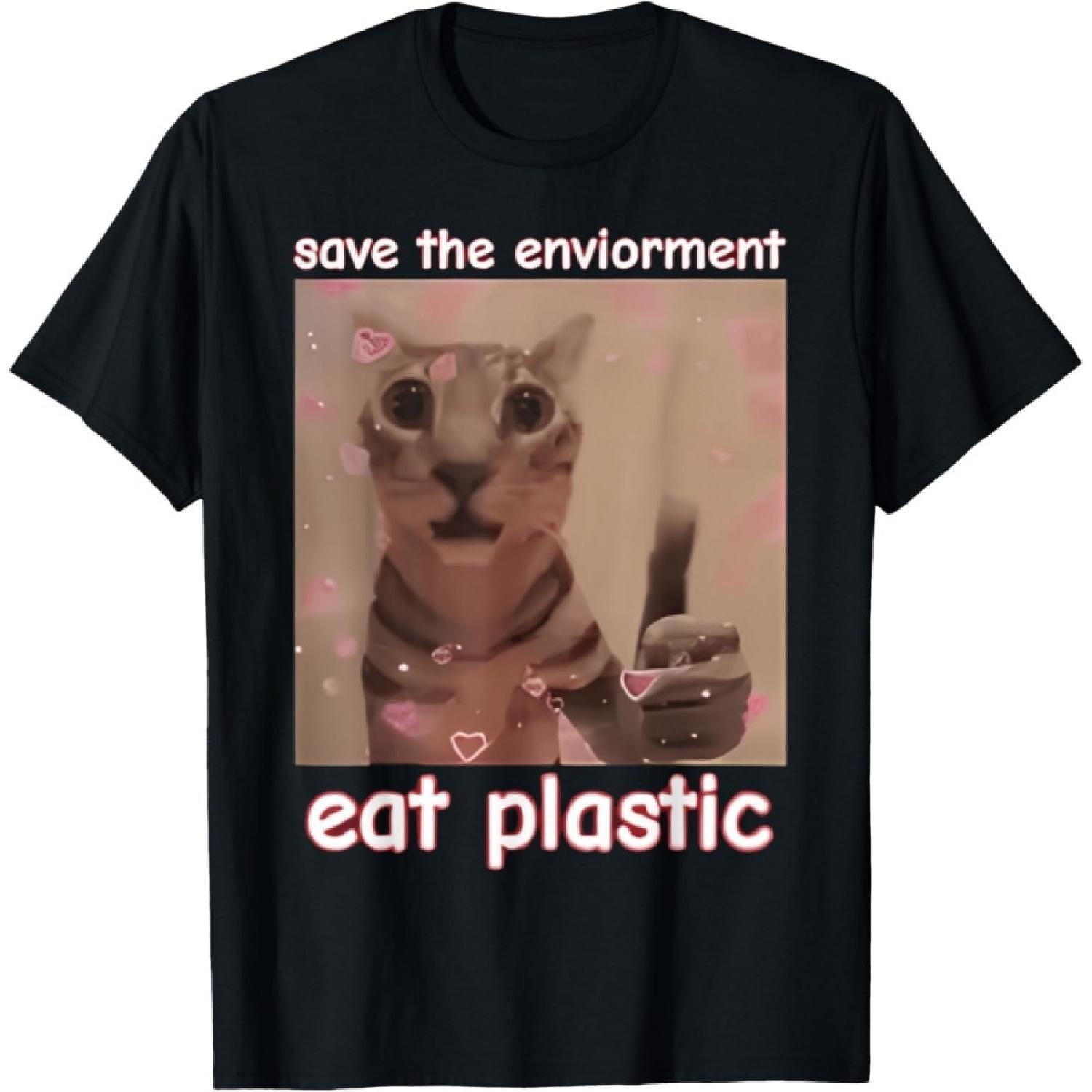 Figured Funny Sarcastic Cat Environment T-Shirt for Men Women S