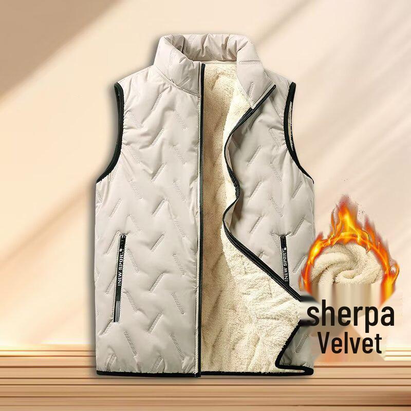 Men's Lambswool Stand Collar Vest - Thickened, Velvet-Lined, Windproof, Plus Size, Autumn/Winter Warmth