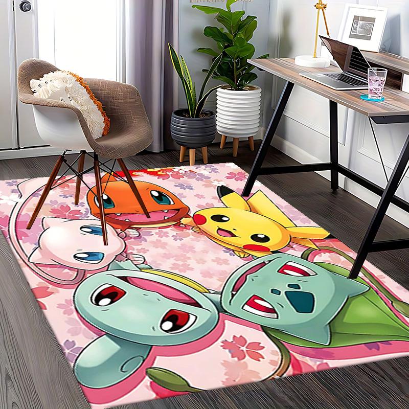 1pc Pikachu, Charmander, Squirtle & Bulbasaur Anime Chair Mat - Non-Slip Office Rug for Desk, Home Decor, Living Room, Bedroom, Game Room & Dormitory