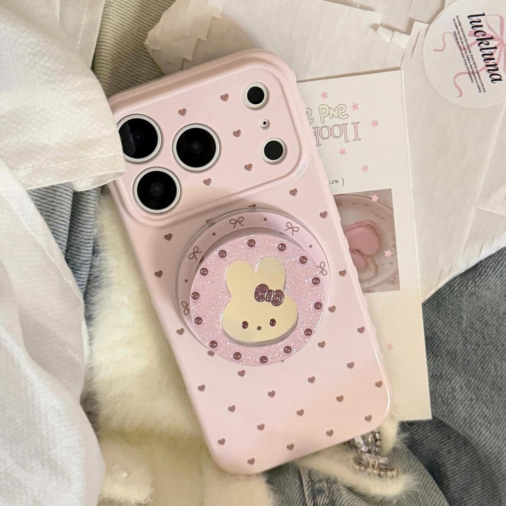Cute Pink Rabbit Magnetic Phone Case for iPhone 16, iPhone 17, and iPhone 17 Pro Max