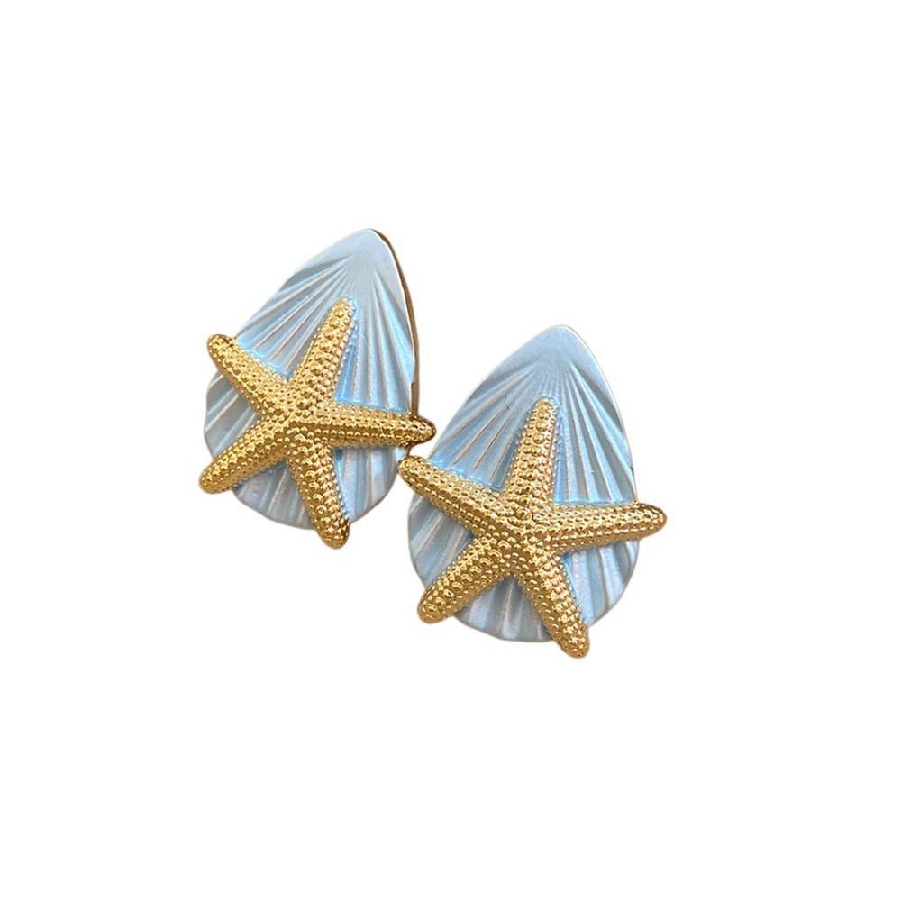 Personality Starfish Ear Studs Oil Drip Copper Star Dangle Earrings Starfish Shell Earrings  Daily