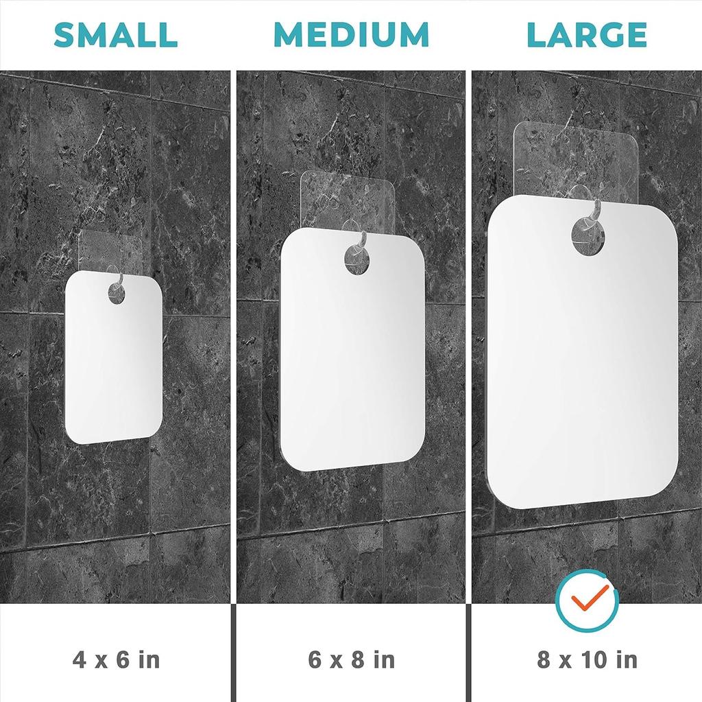 HONEYBULL Fogless Shower Mirror with Razor Holder, Shatterproof Acrylic Anti-Fog Mirror for Shaving, No Drill Wall Mount, Large 8x10 inch