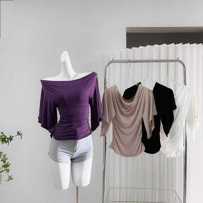 New Irregular Side Slit T-shirt Versatile T-shirt Women's Slim Top