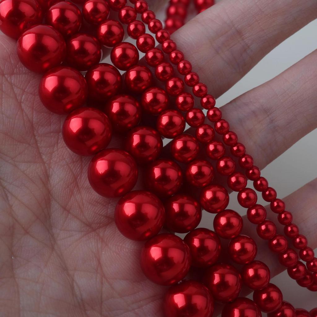 Contas de Pérola Sintética Vermelho Flamejante Shi Jia para Fazer Joias DIY