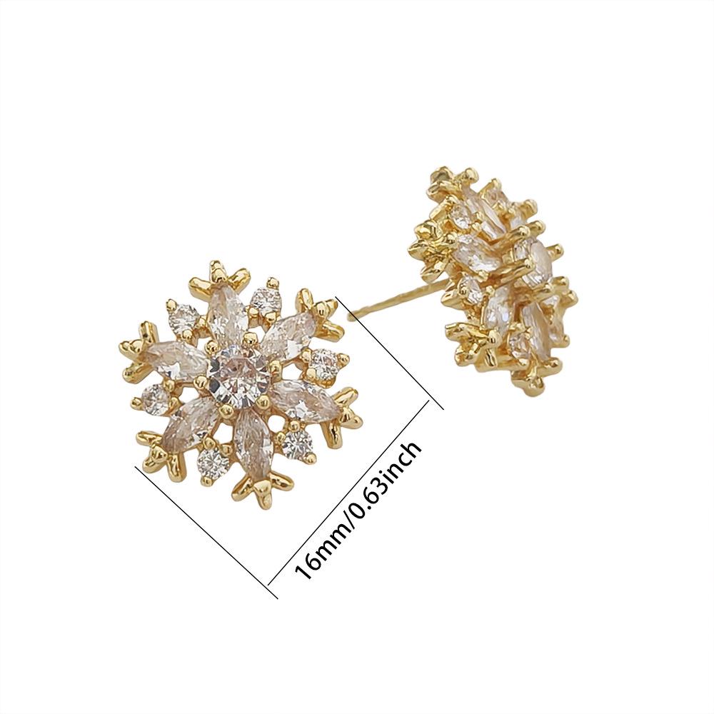 Exquisite Diamond Snowflake Stud Earrings: Versatile High-End Jewelry for Women Copper Inlaid Zircon Stud Earrings