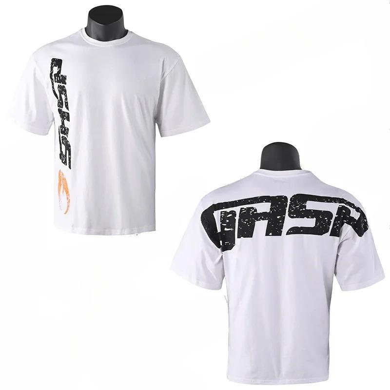 

New Cotton Loose Short Sleeve Male Fitness Training Large Size Sweat Absorption Oversized Top Sports Bodybuilding Half Sleeve Men Women Summer New Tee XXXL слонова кістка